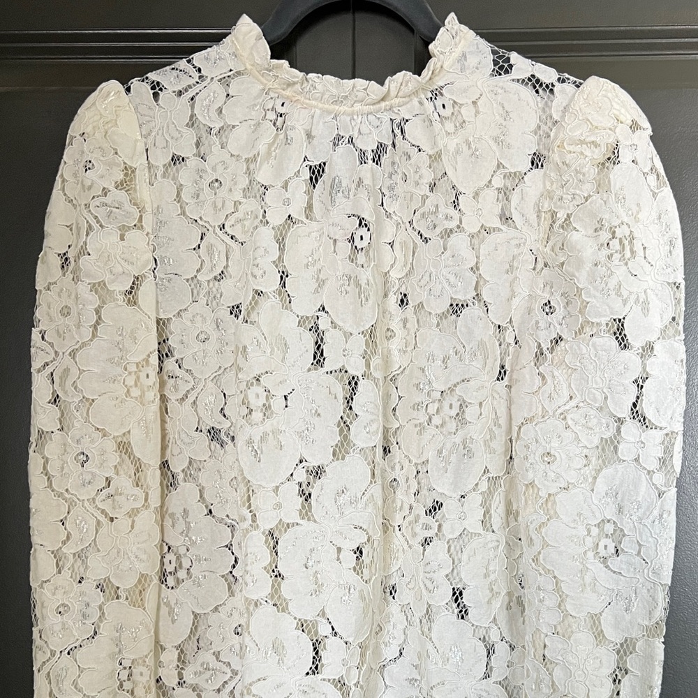 Wayf Emma Lace Blouse Puff Sleeves Cream Medium. EUC